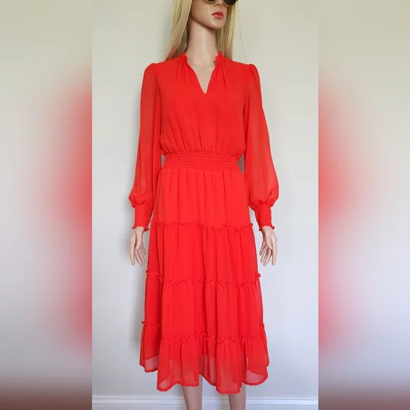 1. State | Dresses | State Red Orange Chiffon Midi Frills Ruffles V Neck Dress Xs | Poshmark 1. State | Dresses | State Red Orange Chiffon Midi Frills Ruffles V Neck Dress Xs | Poshmark